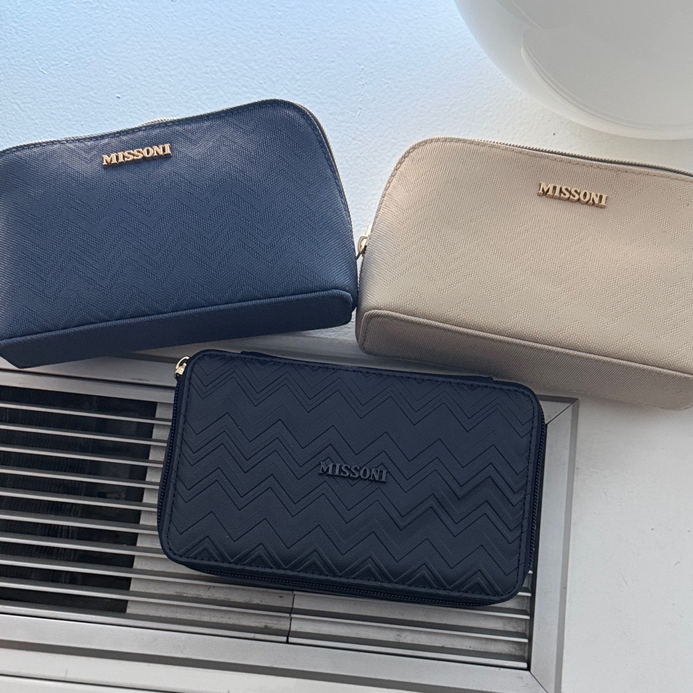 Missoni Cosmetic Bag Trio - Navy, Beige, and Black